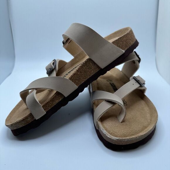 CUSHIONAIRE Women's Cork Footbed Sandal With +Comfort 6 TAUPE - Picture 7 of 7